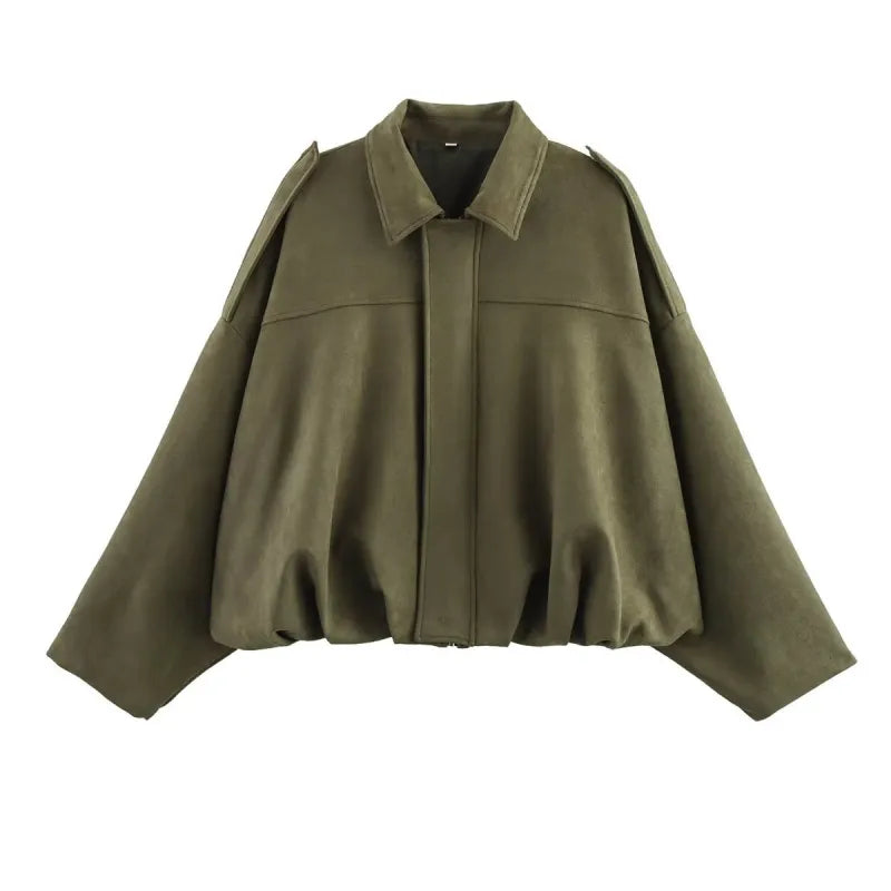 Short Jacket with Pointed Collar and Shoulder Loops