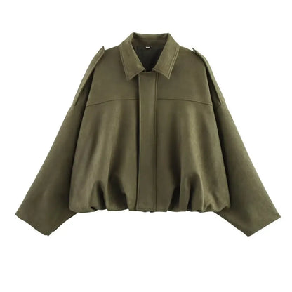 Short Jacket with Pointed Collar and Shoulder Loops