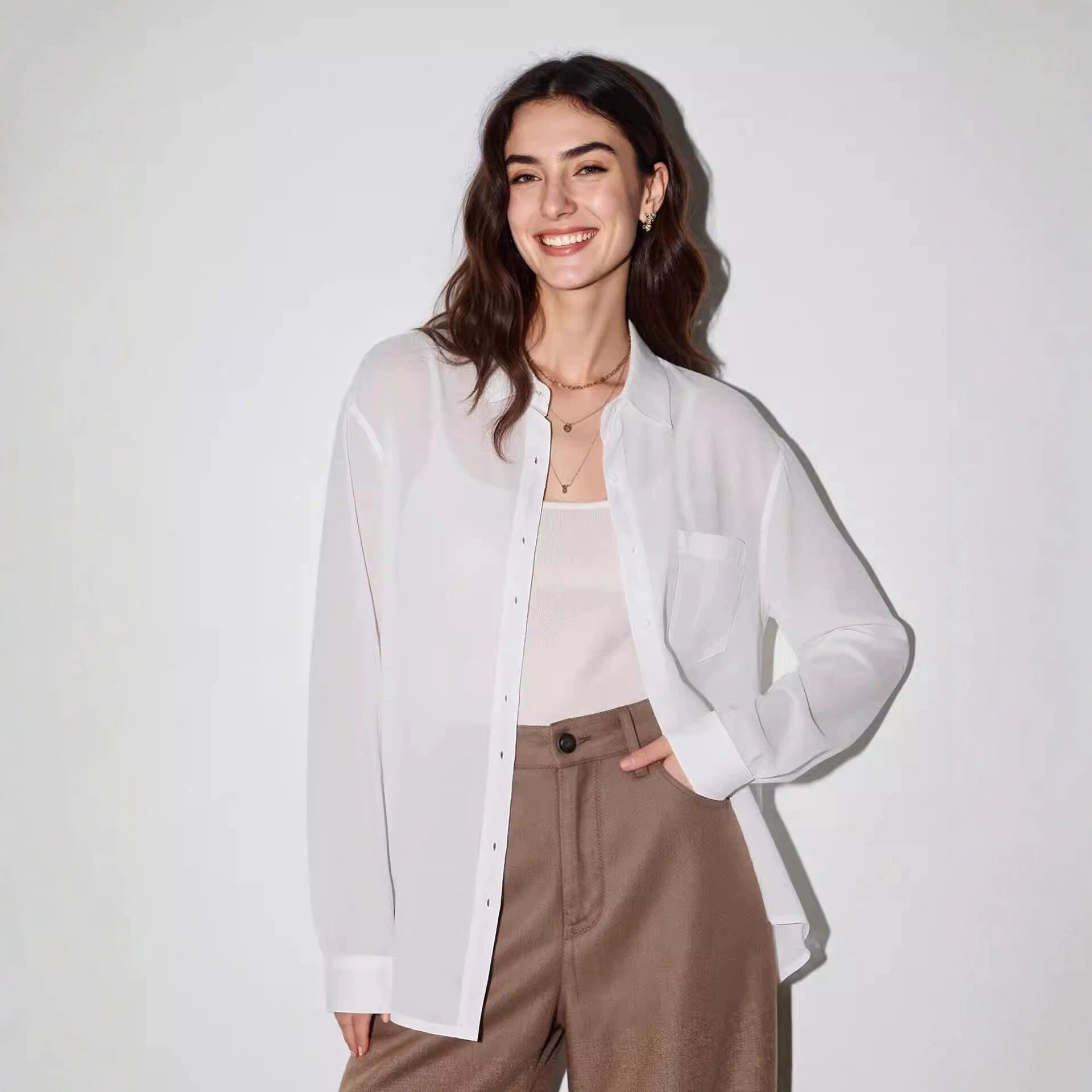 Womens Tencel Linen Cardigan Shirt Button Up Solid Color