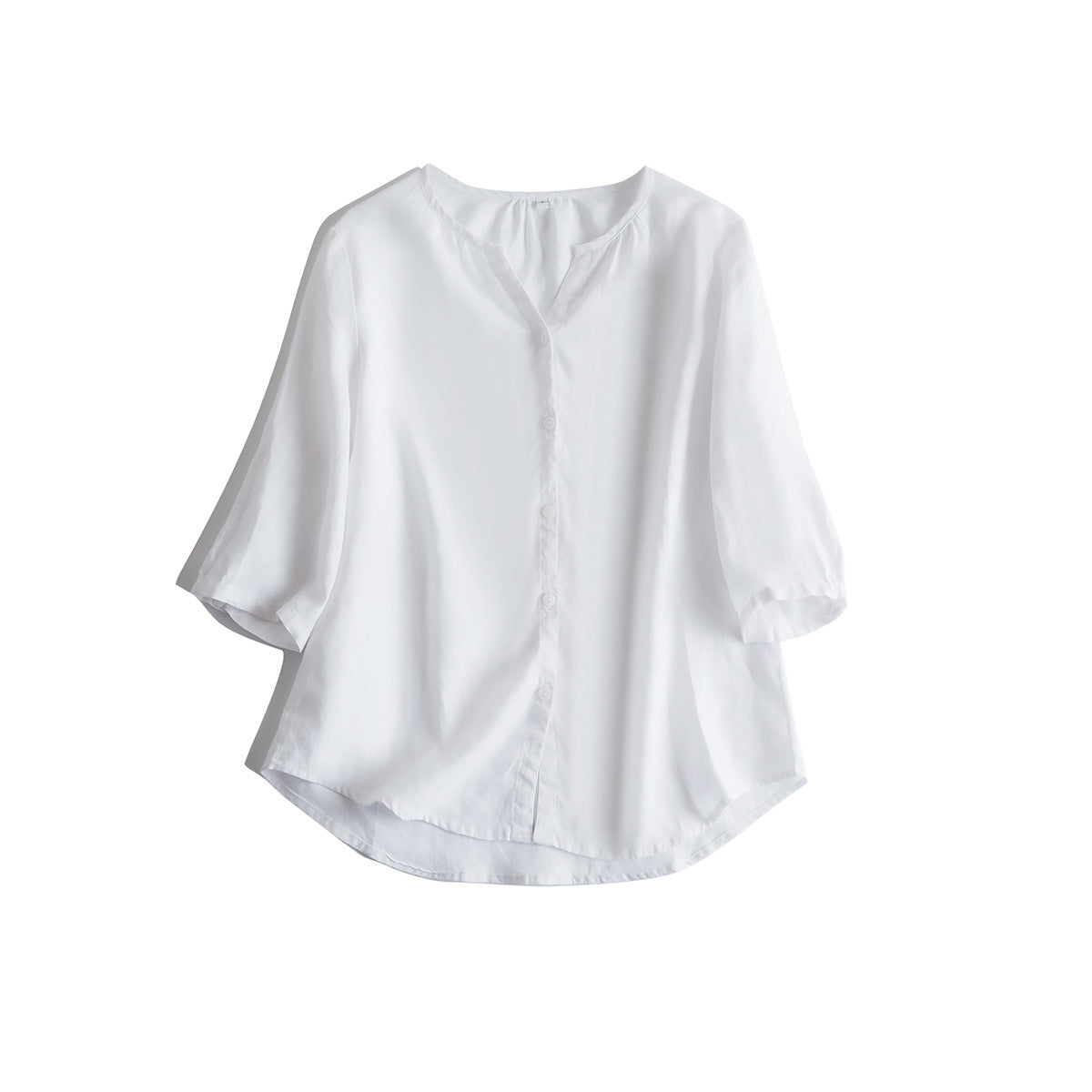 Pure Linen Women Casual Shirt V-Neck Loose Fit