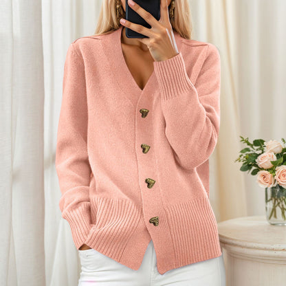 V-Hals Knoopvest in Dikke Polyester Tricot