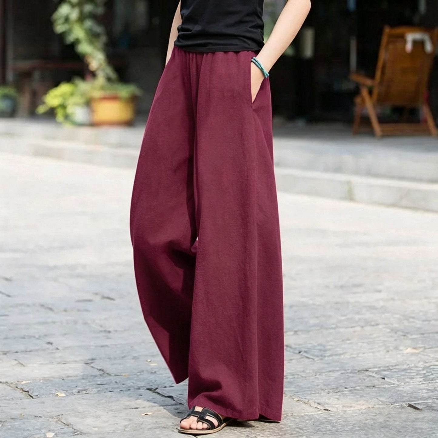 Womens Linen Cotton Wide Leg Pants