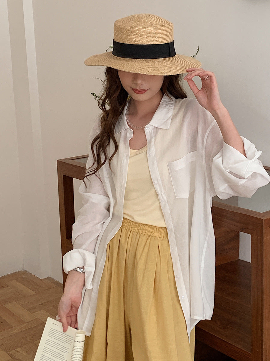 Womens Lyocell Linen Button-Up Shirt