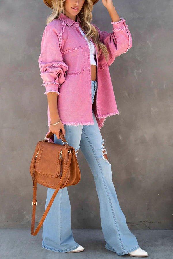 Denim Jacket with Button Closure and Chest Pockets