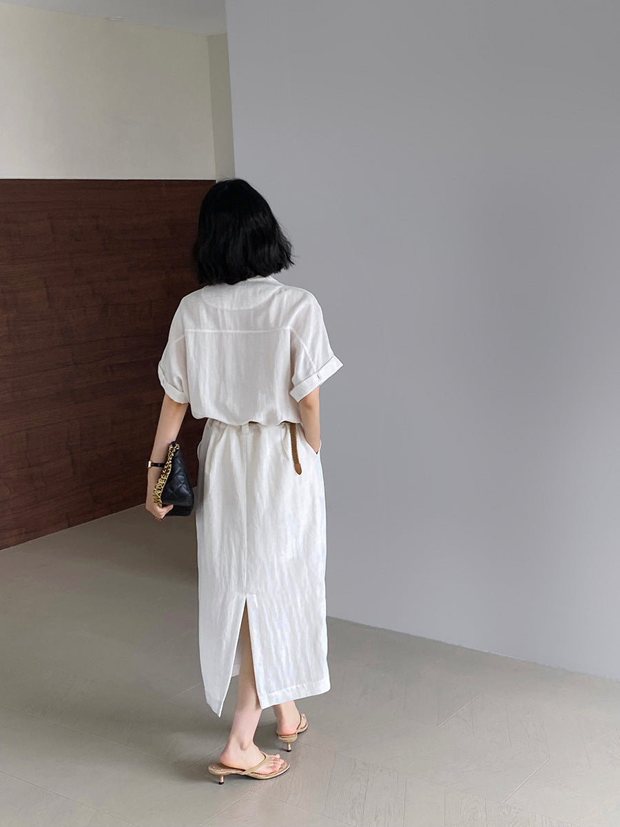 Womens Linen A-line Dress with Belt