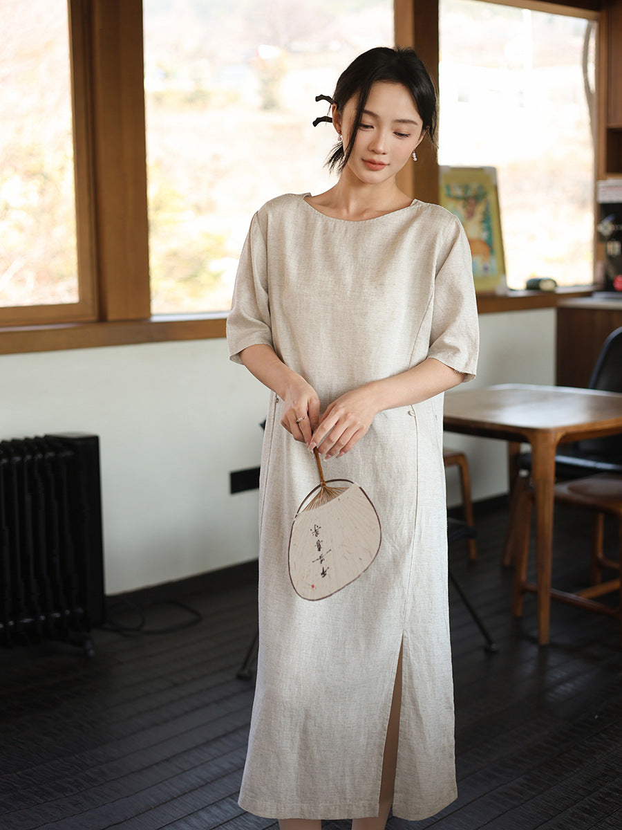 Linen short-sleeved dress