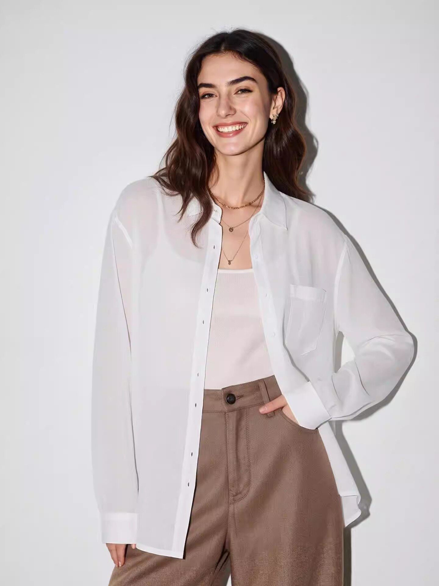 Womens Tencel Linen Cardigan Shirt Button Up Solid Color