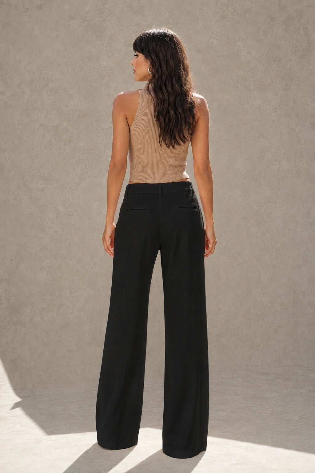 Navy wide-leg linen-cotton trousers with a high waist, styled shot.