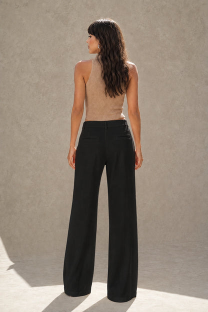 Navy wide-leg linen-cotton trousers with a high waist, styled shot.