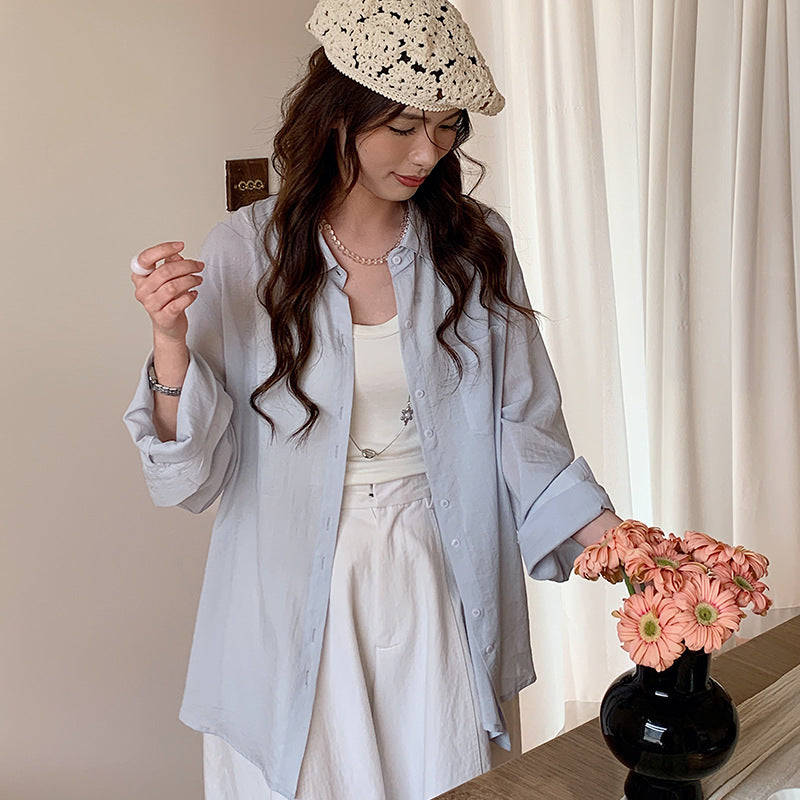 Womens Lyocell Linen Button-Up Shirt