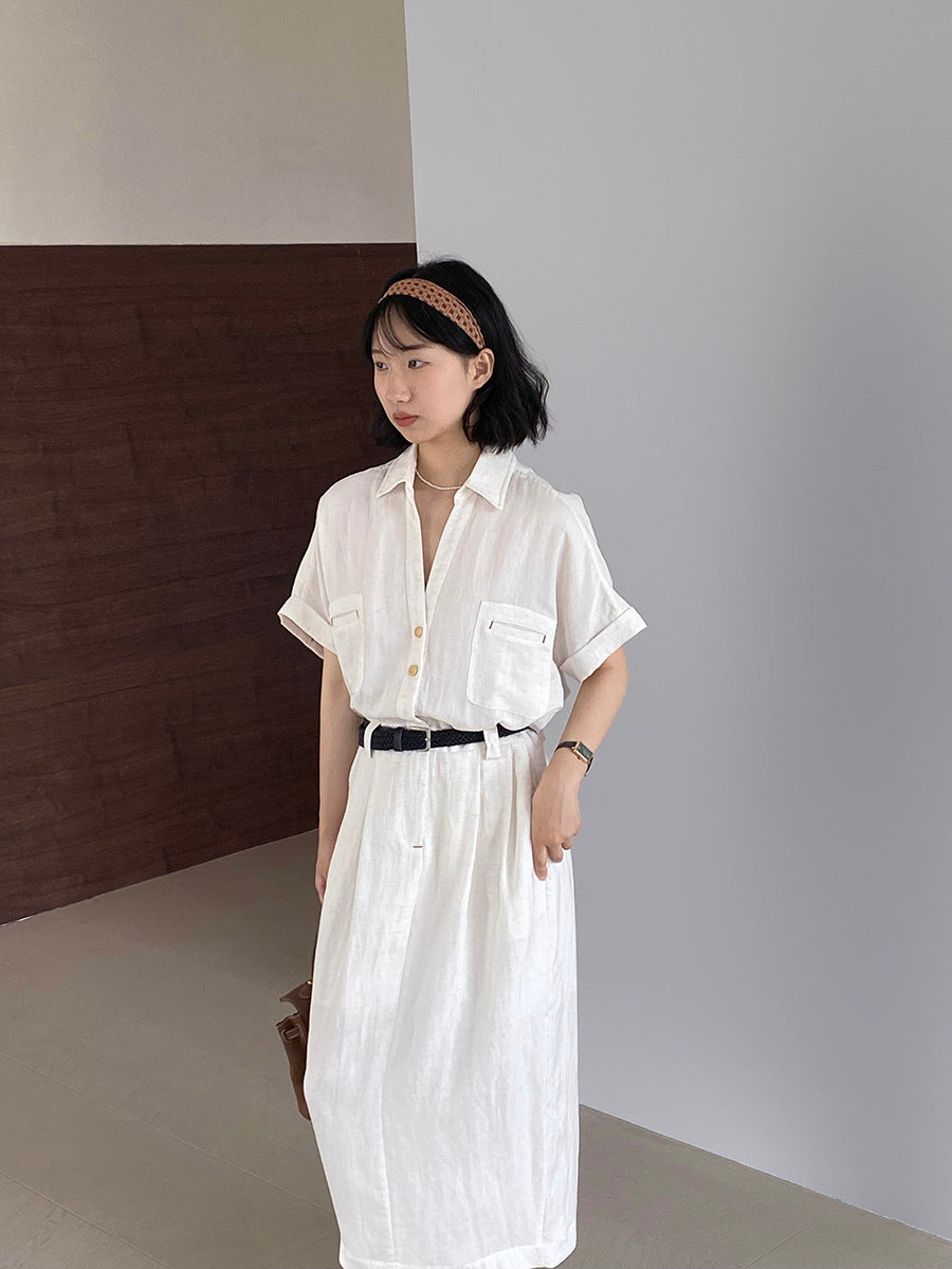 Womens Linen A-line Dress with Belt