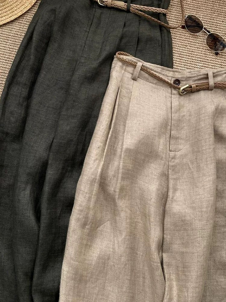 Womens Linen Wide Leg Pants