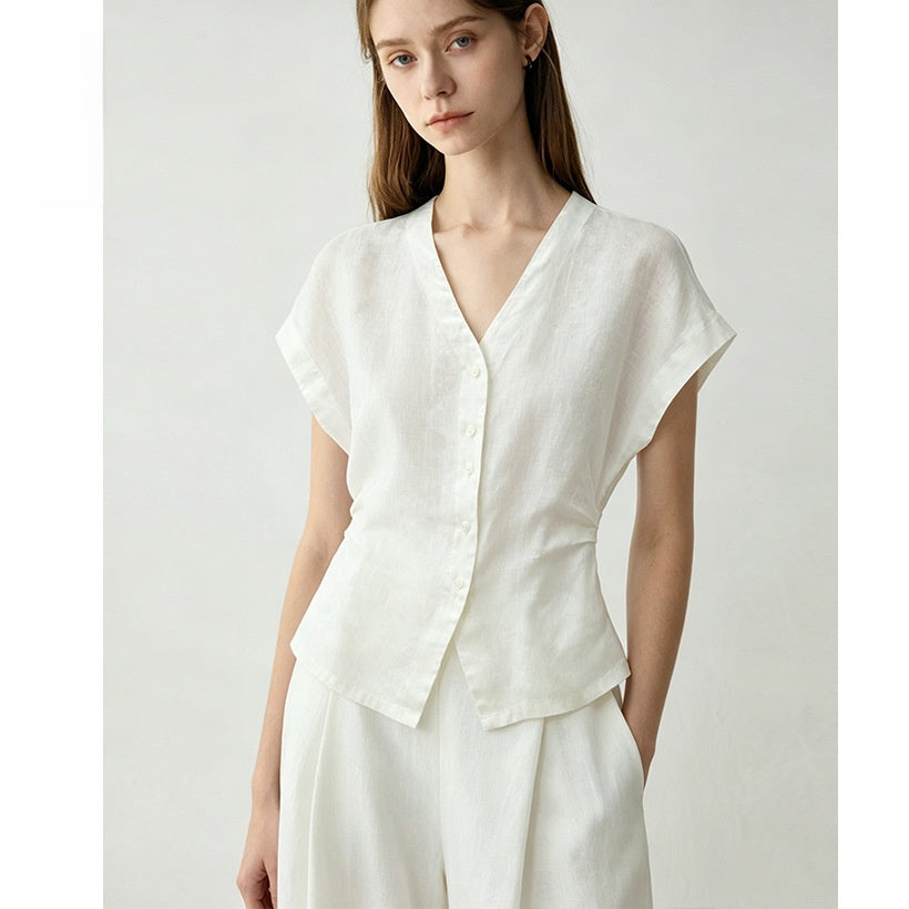 French Style Linen Shirt for Women Summer