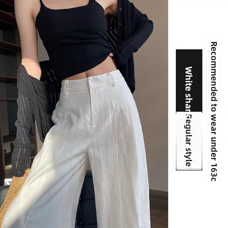 Womens High Waisted Linen Wide Leg Trousers