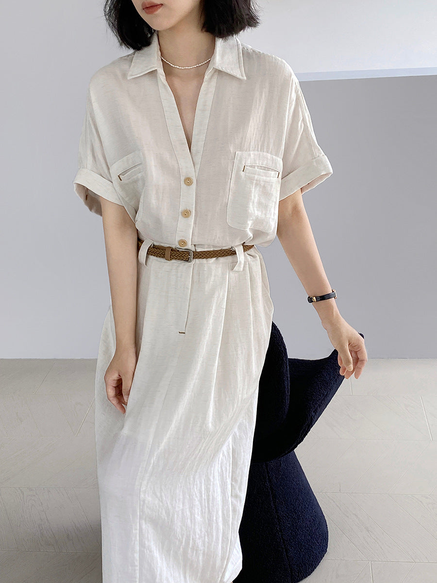 Womens Linen A-line Dress with Belt