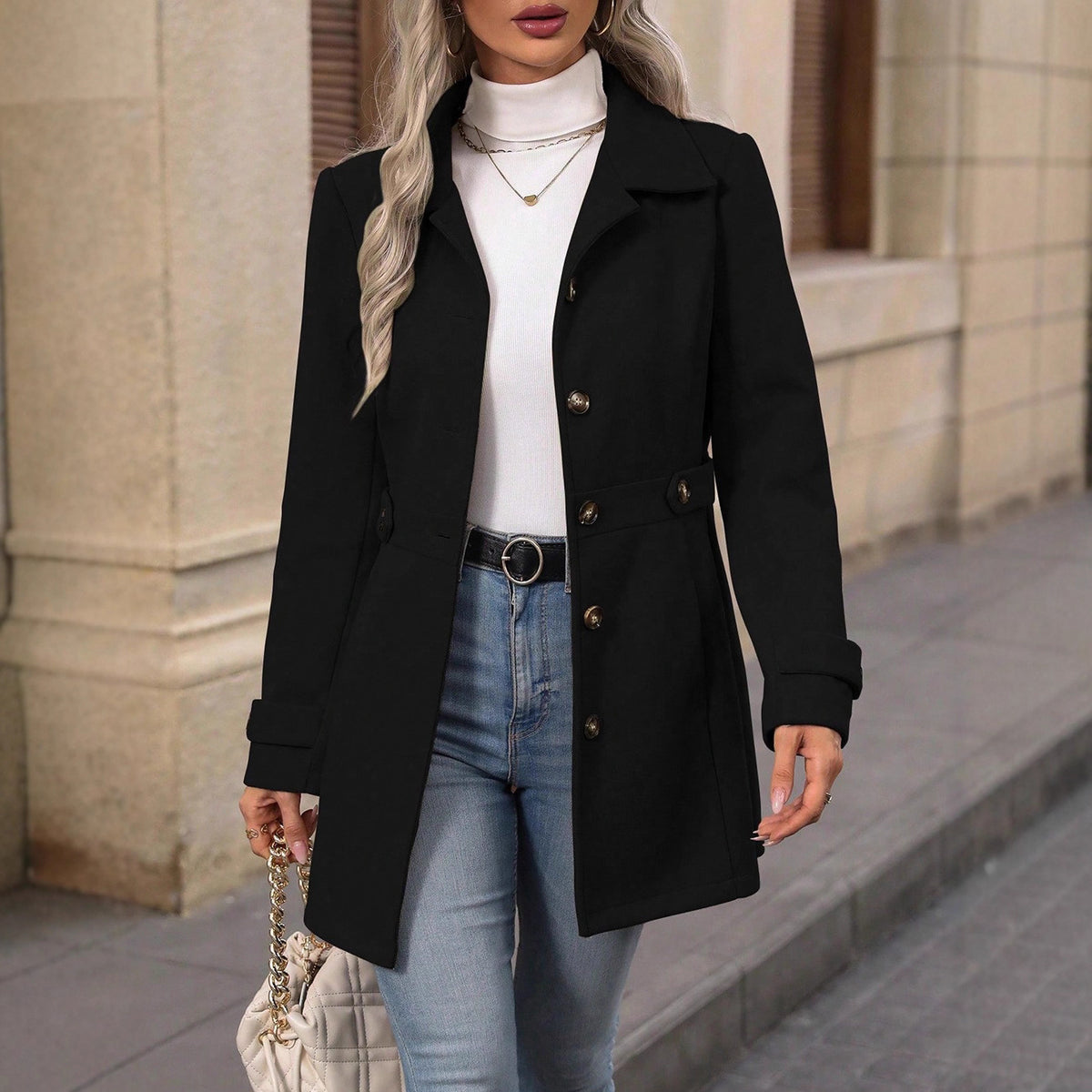 Getailleerde Jas met Ceintuur in Suede-Look, Slim Fit