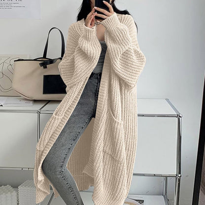Long Open-Front Cardigan in Acrylic-Polyester Knit