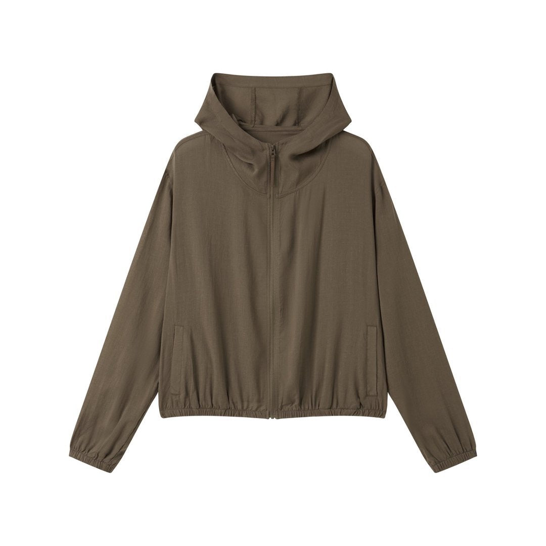Lyocell Linen Hooded Zip-Up Shirt