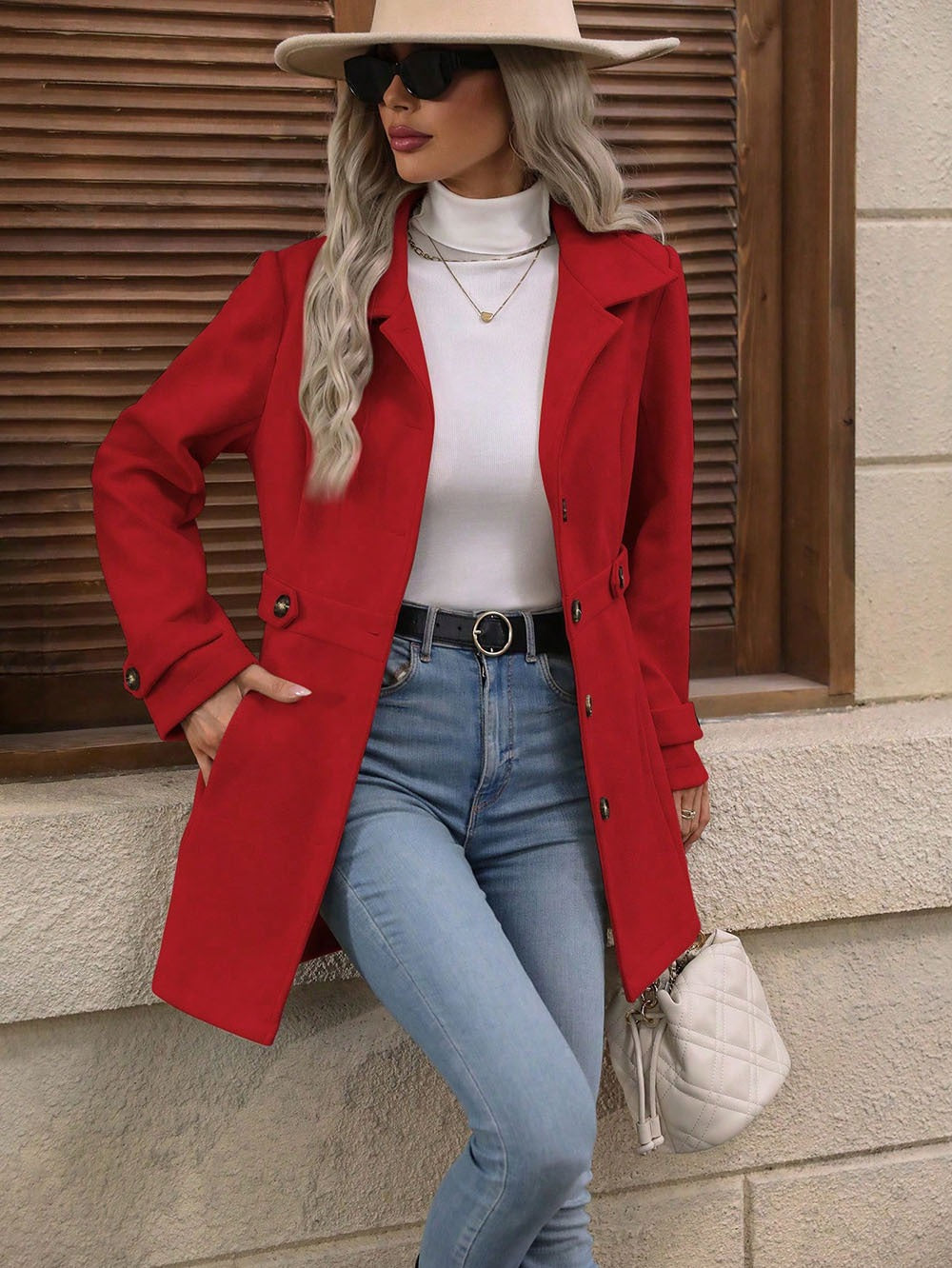 Getailleerde Jas met Ceintuur in Suede-Look, Slim Fit
