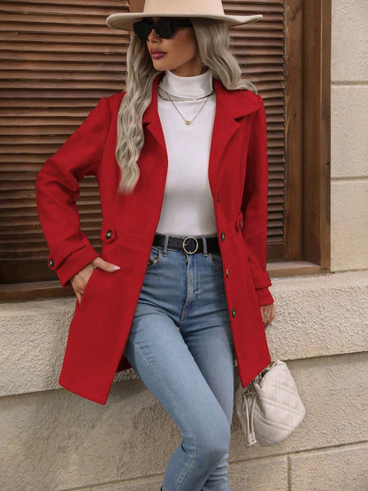 Getailleerde Jas met Ceintuur in Suede-Look, Slim Fit