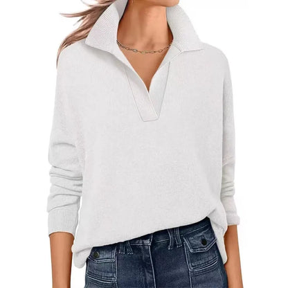 Fine-Knit Sweater with Polo Collar and V-Neck