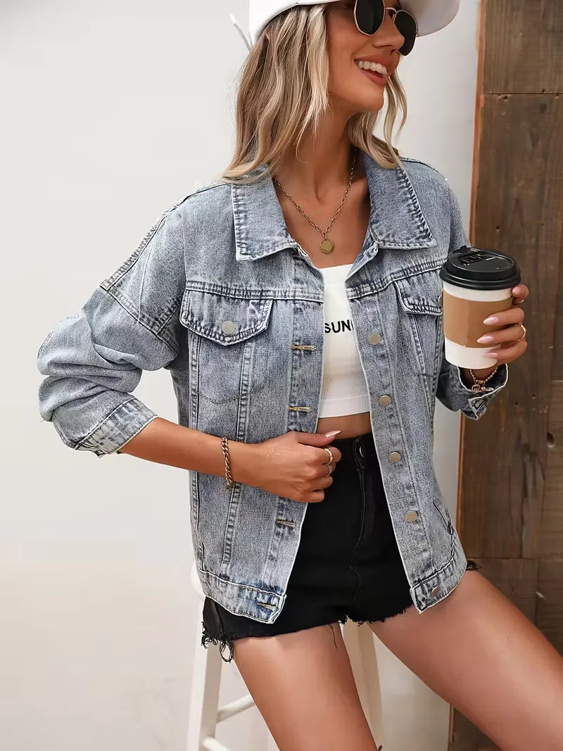 Dames oversized spijkerjas met pailletten franjedetail