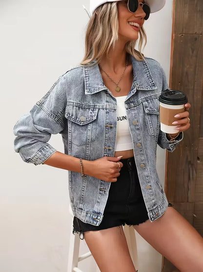 Dames oversized spijkerjas met pailletten franjedetail