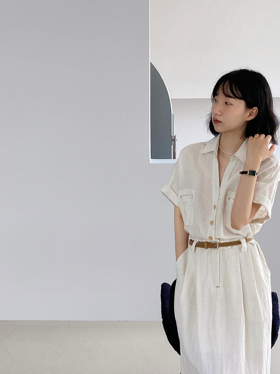 Womens Linen A-line Dress with Belt