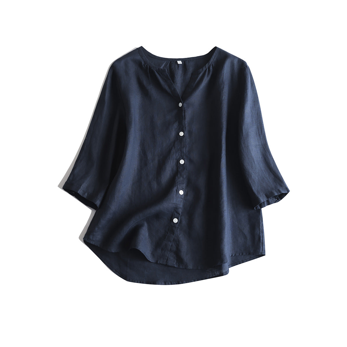 Pure Linen Women Casual Shirt V-Neck Loose Fit