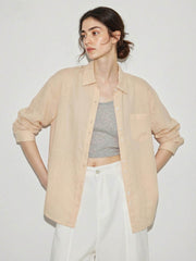 Womens Tencel Linen Cardigan Shirt Button Up Solid Color