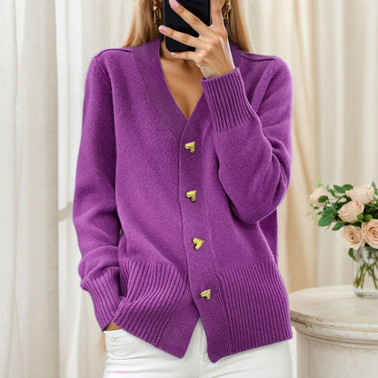 V-Hals Knoopvest in Dikke Polyester Tricot