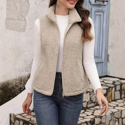 Sleeveless Gilet with Stand Collar and Zip