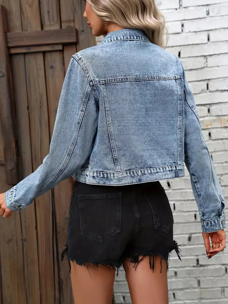 Dames cropped spijkerjas met opgezette zakken