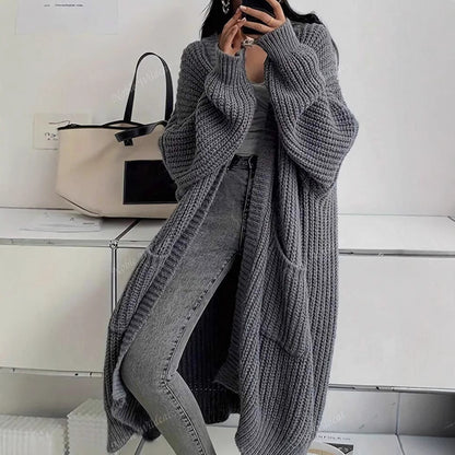 Long Open-Front Cardigan in Acrylic-Polyester Knit