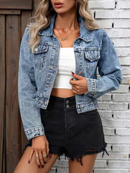 Dames cropped spijkerjas met opgezette zakken