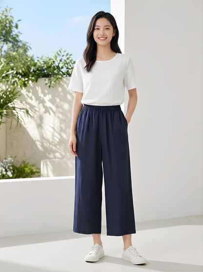 Womens Tencel Linen Wide Leg Casual Pants