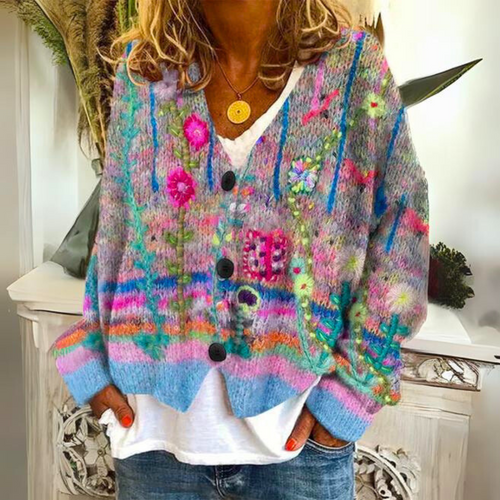 Dames vest met capuchon en grafische print