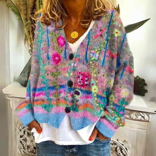 Dames vest met capuchon en grafische print