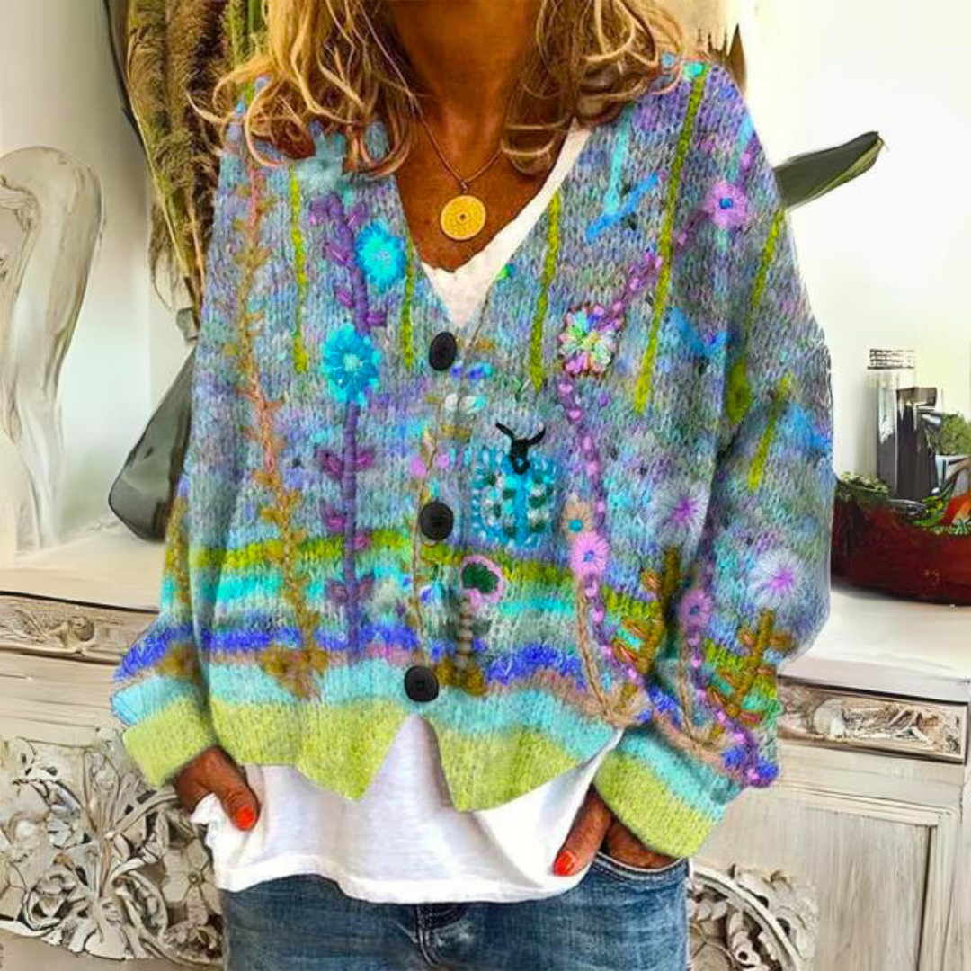 Dames vest met capuchon en grafische print