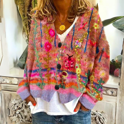 Dames vest met capuchon en grafische print