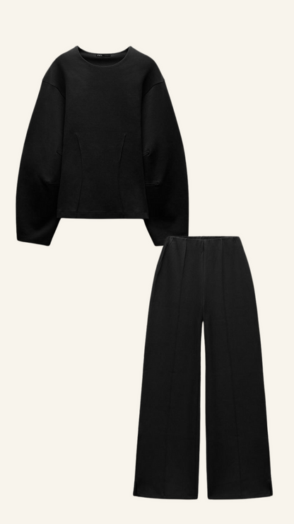 Dames set met trui en wijde pijpen broek