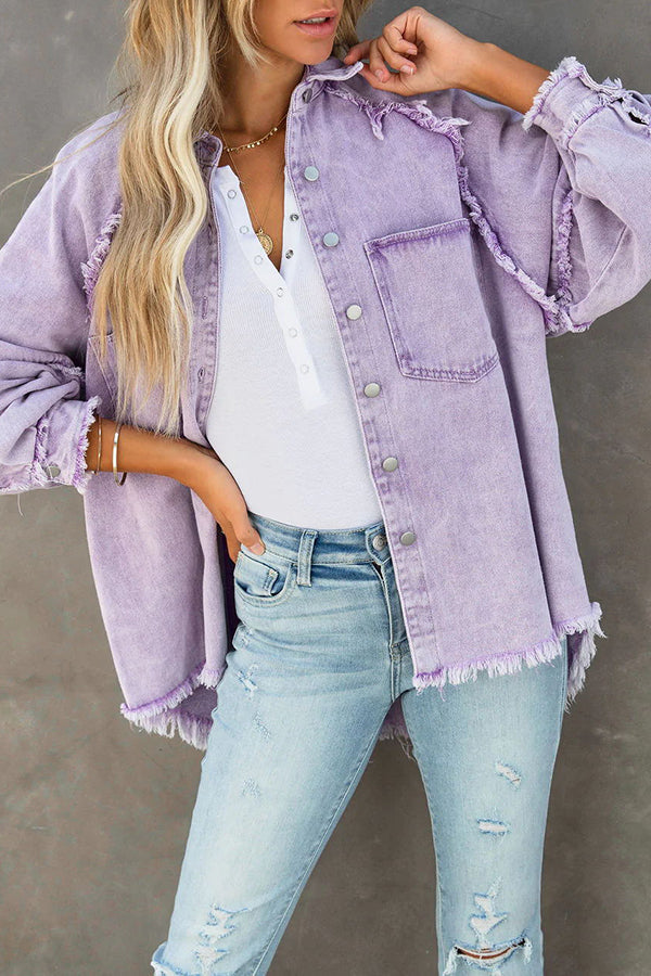 Denim Jacket with Button Closure and Chest Pockets