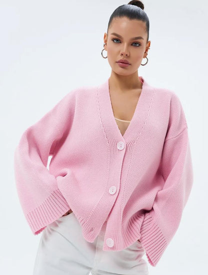 Acrylic Blend Knit Cardigan with V-Neck - product photo 2