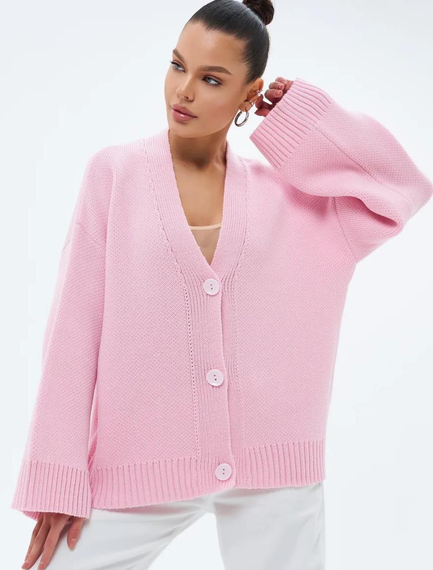 Acrylic Blend Knit Cardigan with V-Neck - product photo 3