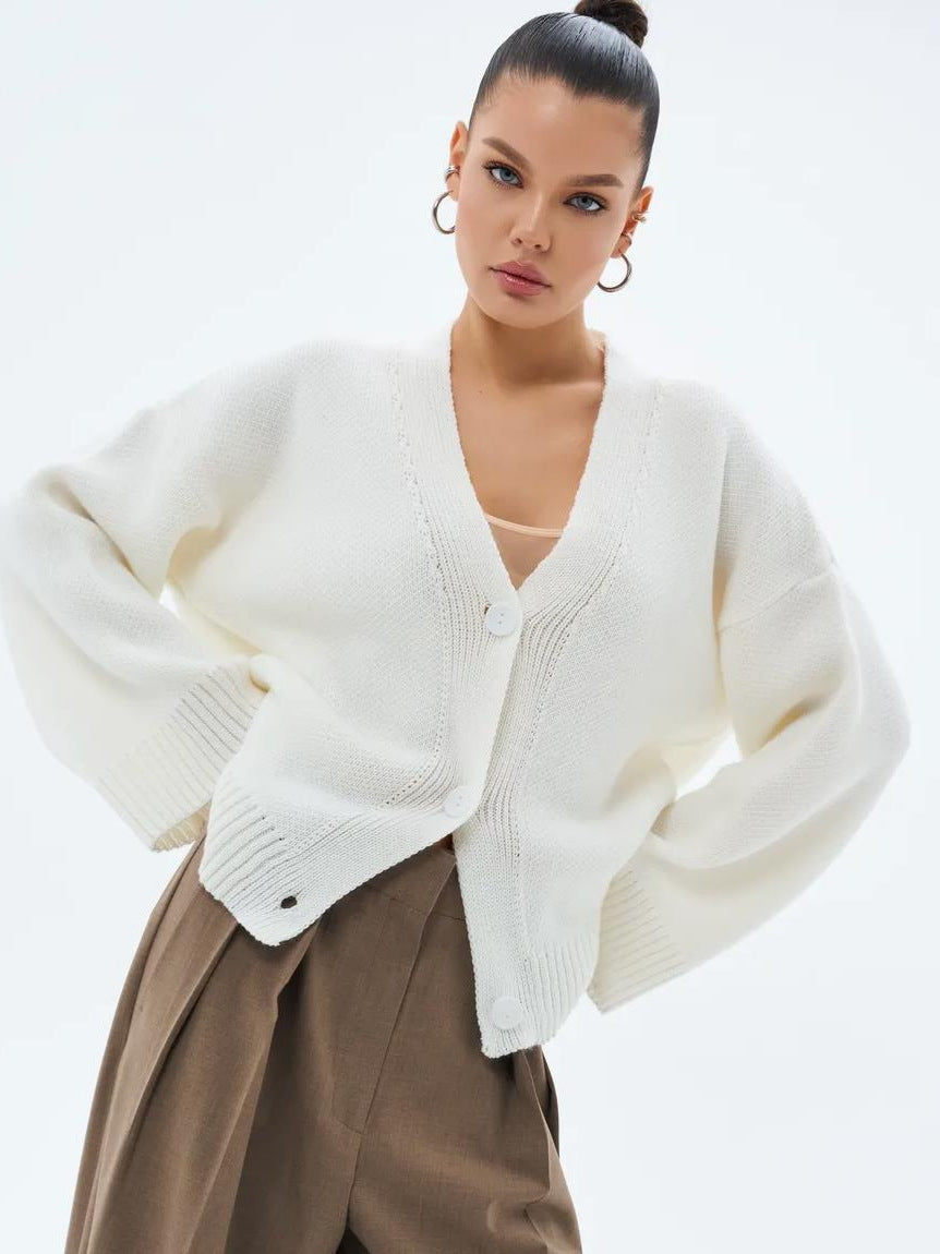 Acrylic Blend Knit Cardigan with V-Neck - product photo 4