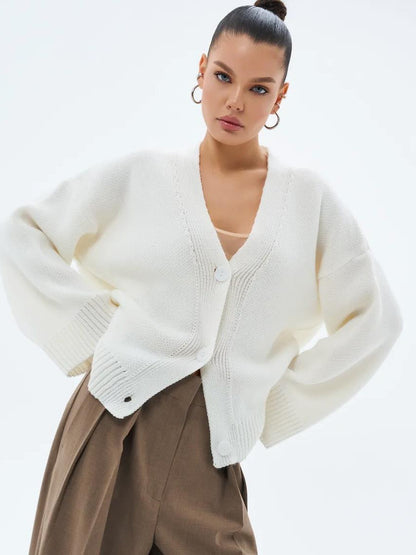 Acrylic Blend Knit Cardigan with V-Neck - product photo 4