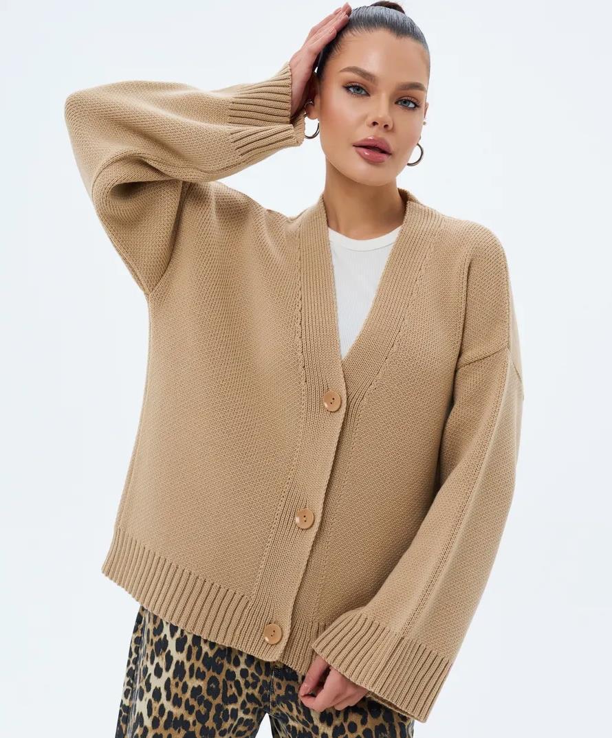 Acrylic Blend Knit Cardigan with V-Neck - product photo 5