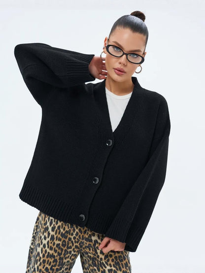 Acrylic Blend Knit Cardigan with V-Neck - product photo 6