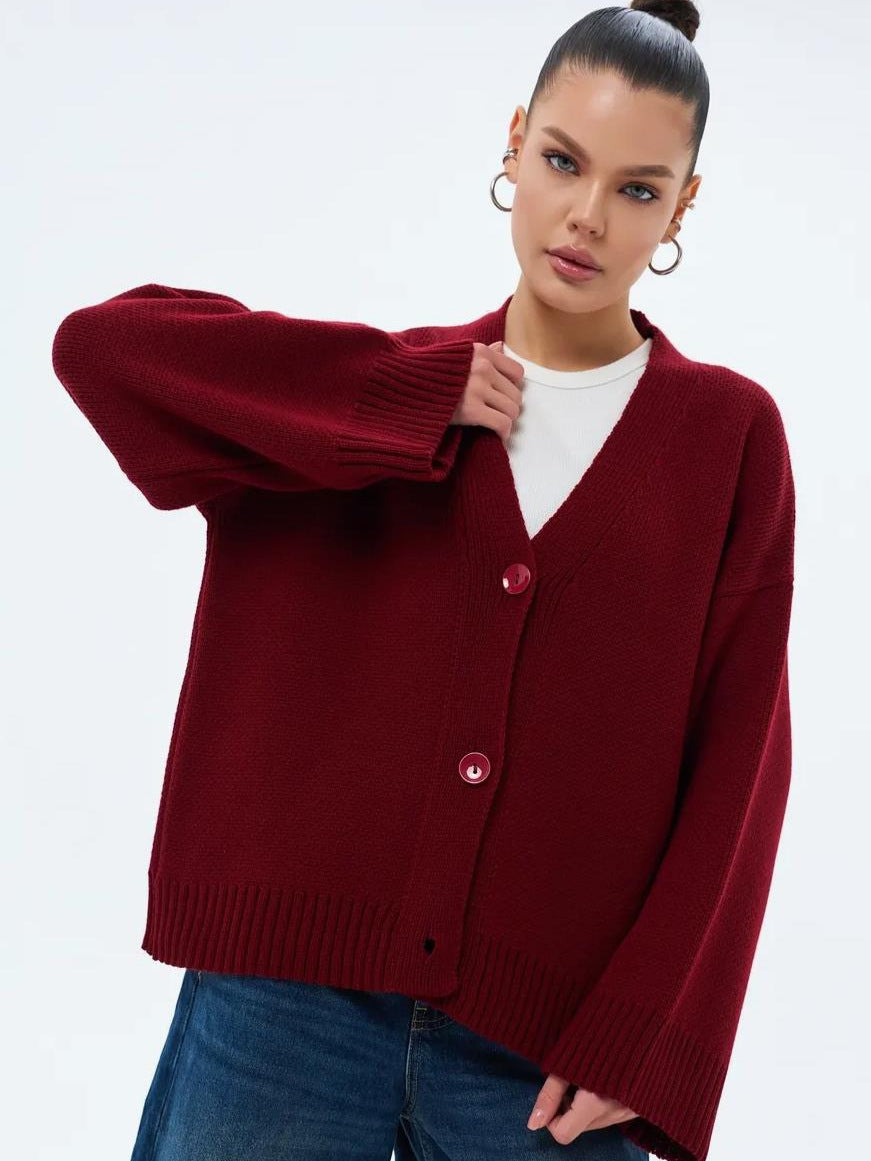 Acrylic Blend Knit Cardigan with V-Neck - product photo 7