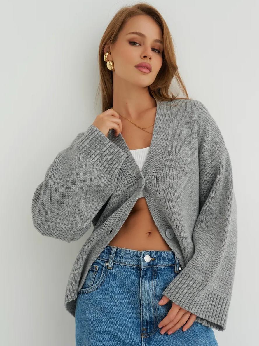 Acrylic Blend Knit Cardigan with V-Neck - product photo 8